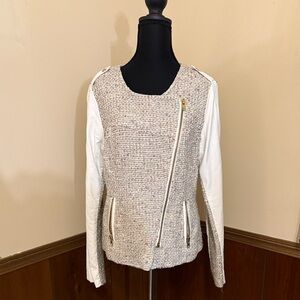 Kut from the Kloth collarless woven Moto Style Jacket. Size L EUC